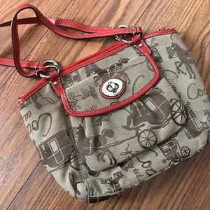 COACH Signature Khaki & Red Purse Tote L0994-F1485